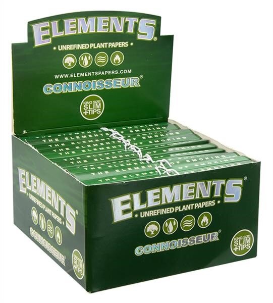 ELEMENTS - Connoisseur - Green - King Size Slim + Tips - Box - 24 St&uuml;ck